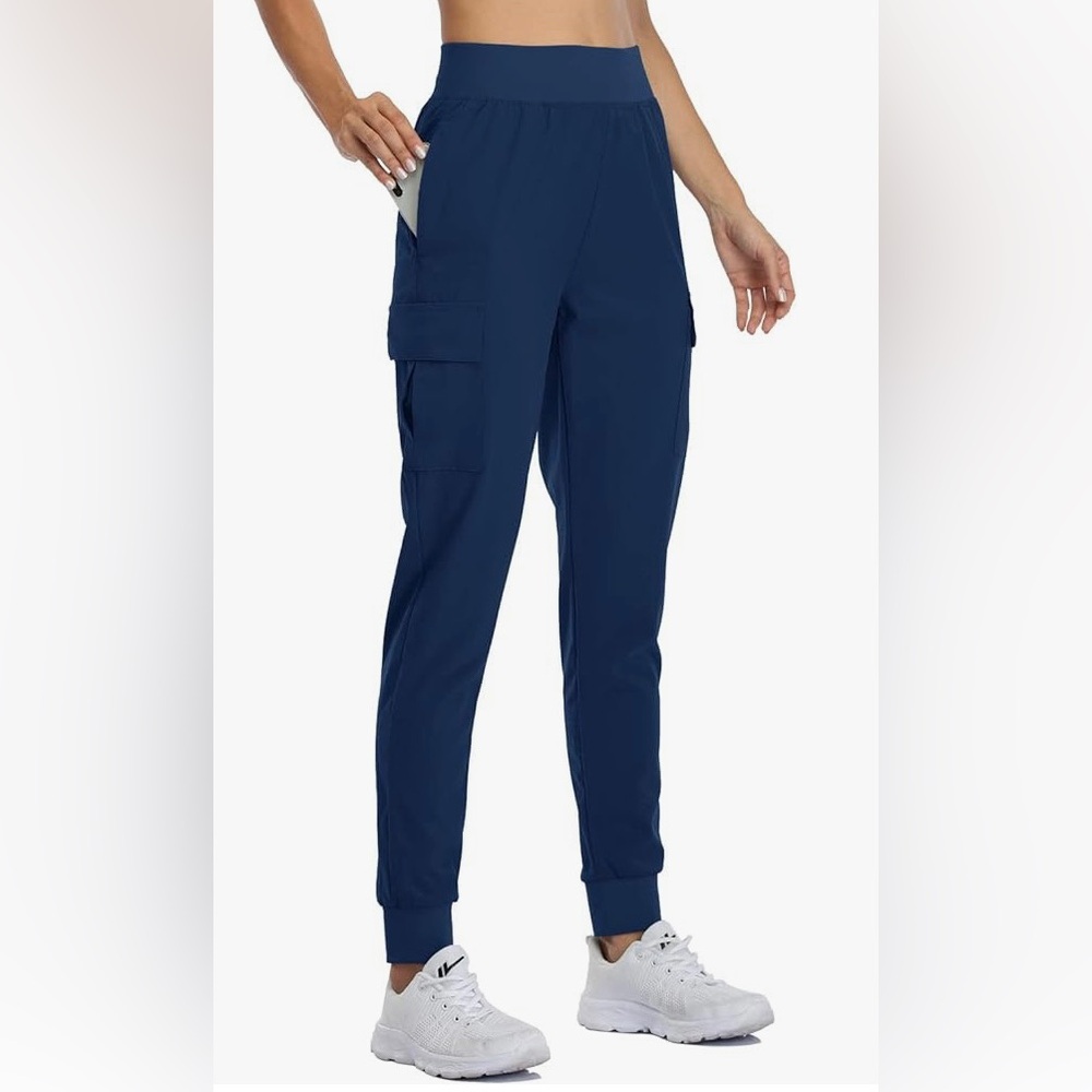 Willit women's XL cargo drawstring joggers. Navy blue. UPF sun protection